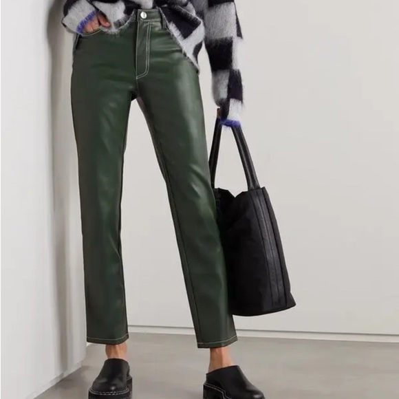 NWT STAUD Elliot Vegan Leather Straight-Leg Pants Sz 10 Black Fall Staple Timele - Picture 2 of 12